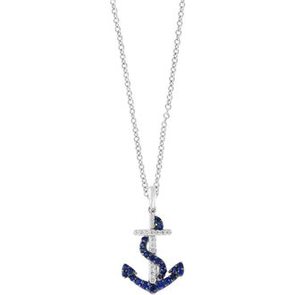 Effy 14K White Gold Diamond & Sapphire Anchor Pendant Necklace in Blue at Nordstrom Rack, Size 18