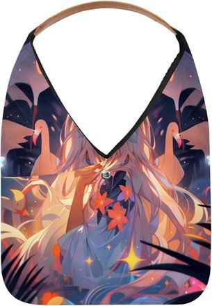 Generic Flamingo Girl Reusable Lightweight Grocery Bags - Foldable Into Compact Pouch, Washable & Sturdy, Multipurpose for Shopping and Travel