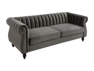 Vente-Unique Vente-unique - Divano Chesterfield 3 Posti In Velluto Antracite - Trumbo