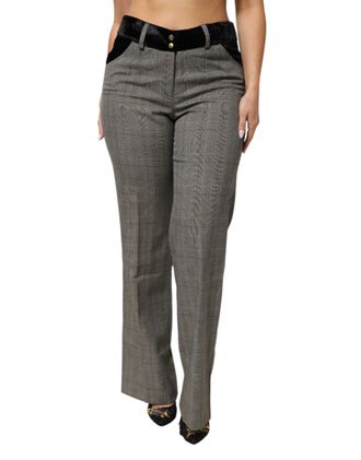 Bencivenga Gray Wool Blend Plaid Straight Leg Velvet Waist Womens Pants