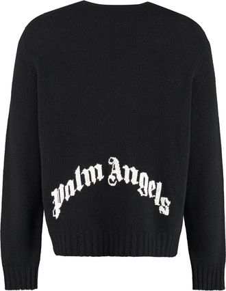 Palm Angels Mens Wool-Blend Ribbed Pullover Black Sweatshirts Sweater