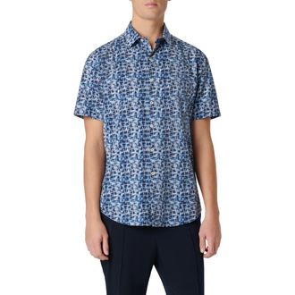 Bugatchi Orson Short Sleeve Seersucker Button-Up Shirt in Night Blue at Nordstrom Rack, Size Xxx-Large