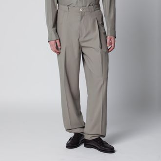 Brunello Cucinelli Pantaloni con pince in twill di cotone kaki