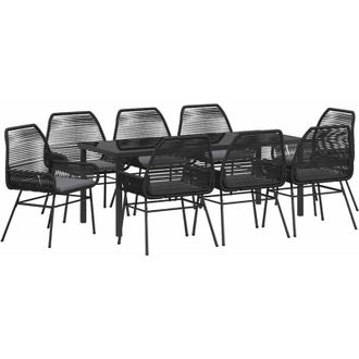 vidaXL Conjunto De Comedor De Jard&iacute;n 9 Pcs Negro Rat&aacute;n Sint&eacute;tico Vidaxl