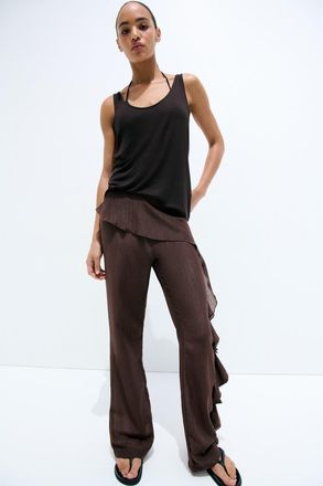 H&M Flounced Crinkled Pants in Dark Brown at Nordstrom, Size 10