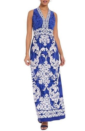London Times Sleeveless Print Maxi Dress in Navy/Cobalt Blue at Nordstrom Rack, Size 12