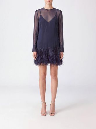 Semicouture Mini abito a tubino in chiffon con piume sulle maniche lunghe