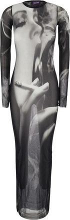 Jean Paul Gaultier Lange jurk met print van rokende vrouwen - Dames - Maxi kleedjes - Zwart - L - Kleedjes