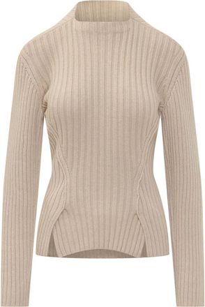 Victoria Beckham Beige Knitted Mock Collar Sweater