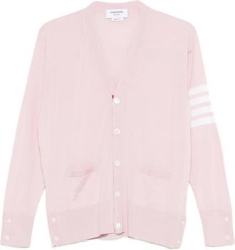 Thom Browne V-neck fine-knit cardigan - men - Virgin Wool - 3 - Pink