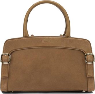 Santoni Suede Top Handle Bag - Dames - Handtassen - Bruin - ONE Size - Su&egrave;de - Tassen