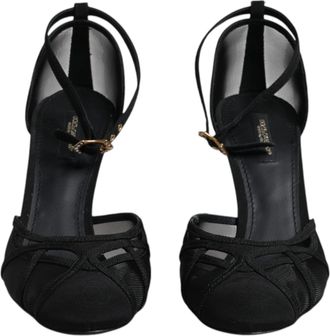 Dolce & Gabbana Black Mesh Ankle Strap Heels Pumps Womens Shoes (Pre-Owned)