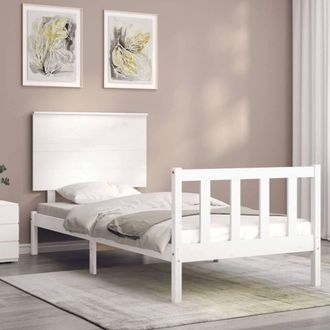 Berkfield Home Beautiful Bed Frame with Headboard White Single Solid Wood