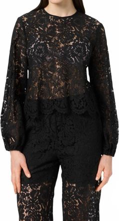 Soaked In Luxury Slhanni Round Neck Lace Blouse In Black