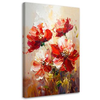 Feeby Cuadro Sobre Lienzo Flores Rojas En Una C&aacute;lida Composici&oacute;n De Acuarela 80x120