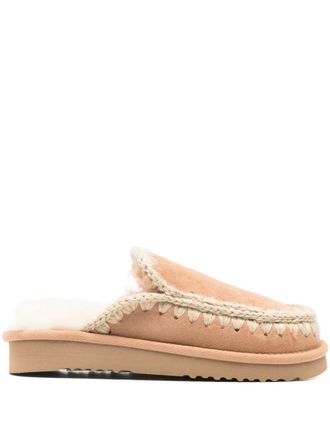 Mou Esquim&oacute; braided mules - women - Calf Suede/Lamb Shearling/Rubber/Fabric - 41 - Neutrals