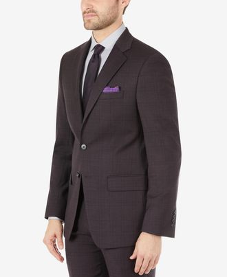 Calvin Klein Mens Skinny Fit Wool Suit Jacket - Eggplant