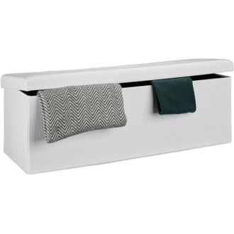 Relaxdays Pouf Pieghevole Con Contenitore xxl, Panca Divanetto Portaoggetti, Lino, HxLxP 38 x 114 x 38 cm, Bianco - Relaxdays
