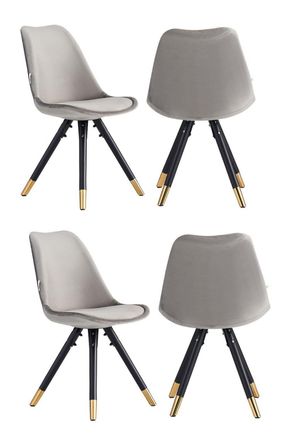 Life Interiors Set of 4 Sofia Ergonomic Modern Dining Chairs Upholstered in Velvet, Metal Legs with Gold End Caps in Light Grey