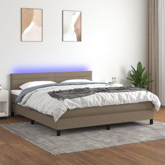 vidaXL Vidaxl - Cama Box Spring Colch&oacute;n Y Luces Led Tela Gris Taupe 180x200 Cm