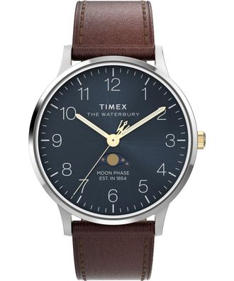 Timex Waterbury Classic Moon Phase Mens Brown Watch TW2W75600 material_Leather - One Size