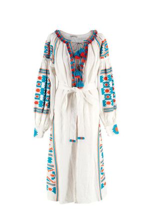 Vita Kin White Embroidered Linen Midi Dress Size S