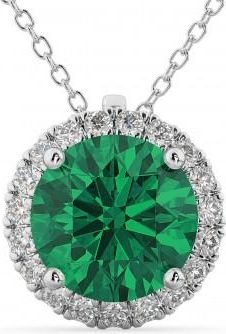 Allurez Halo Round Emerald & Diamond Pendant Necklace 14k White Gold (2.79ct)
