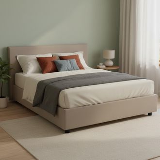Dmora Dmora - Cama Matrimonial Dansald, Cama Contenedor Con Revestimiento De Tela, 100% Made In Italy, Apertura Frontal, Con Colch&oacute;n Cm 160x200 Incluido, T&oacute;