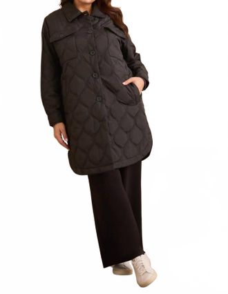 Tribal Long Quilted Button-Up Jacket With Pockets In Black
