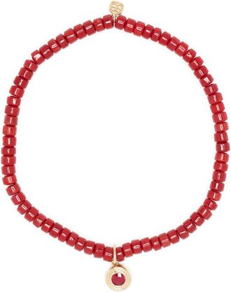 Sydney Evan 14kt Yellow Gold And Ruby Fluted Beaded Bracelet - Womens - Crystal