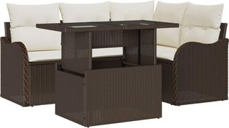vidaXL Vidaxl - Garden Sofa Set with Cushion 5 pcs Brown Poly rattan
