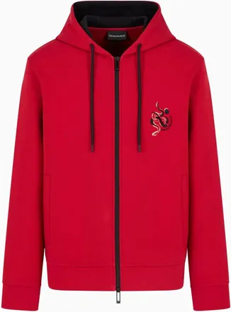 Emporio Armani Slangencollectie Hoodie met ritssluiting - Heren - Vesten met rits - Rood - M - Katoen - Hoodies & sweatvesten