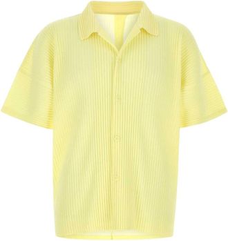 Issey Miyake Maandelijkse Kleuren: Augustus Shirt - Heren - Korte mouwen Overhemden - Geel - M - Polyester - Overhemden
