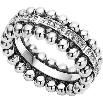 Lagos Caviar Spark Pav&eacute; Diamond Band Ring in Silver at Nordstrom, Size 5