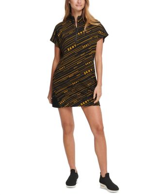 DKNY Activewear Meteorite Logo Print Fitness Workout Dress In Black