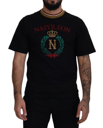 Dolce & Gabbana Mens Napoleon Tshirt Embroidered Crown Tee - Black Cotton - Size EU 44 (Mens)