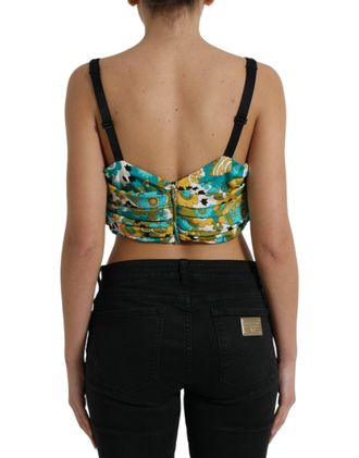 Dolce & Gabbana Womens Multicolor Floral Sleeveless Cropped Top Silk Elastane