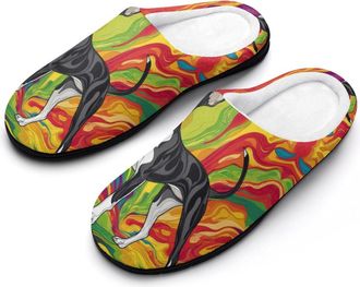 Generic Psychedelic Basenji Dog Slippers Men Winter Warm Cotton Anti-Slip Indoor Slip-Ons House Shoes