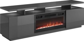 Mirjan24 Mobilier1 - Mueble Tv Charlotte 151, Grafito + Grafito Brillante, N&uacute;mero De Puertas: 0, N&uacute;mero De Cajones: 0, 180x56x40cm, Led