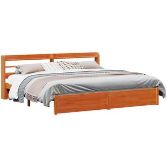 vidaXL Bed Frame with Headboard 2 pcs Wax Brown Solid Pine Wood vidaXL