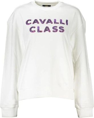 Cavalli Witte Katoenen Trui met Logodetail - Dames - Sweatshirts - Wit - M - Katoen - Hoodies & sweatvesten
