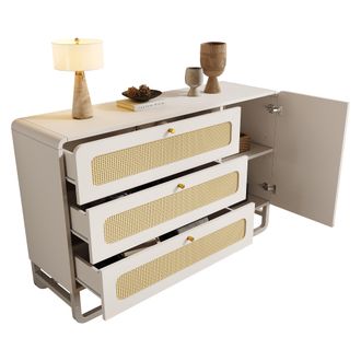 STILVORA C&oacute;moda Con 3 Cajones Y 1 Puerta, Estantes Regulables, Estilo Campestre, En Mdf Y Metal, Blanco, 120&times;40&times;85 Cm