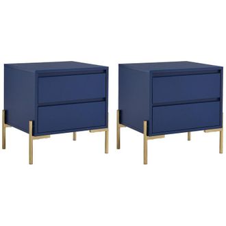 Vente-Unique Pascal Morabito - Comodino con 2 cassetti mdf e Metallo Blu laccato e Dorato - Lotto di 2 - korasa di