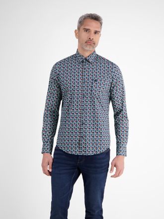 Lerros Langarmhemd LERROS, Herren, Gr. XXL, N-Gr, rot (scandinavian rot), Web, Obermaterial: 97% Baumwolle, 3% Elasthan, bedruckt, normal h&uuml;ftbedeckend, Rund