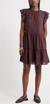 Treasure & Bond Tiered High Neck Shift Minidress in Burgundy Fudge at Nordstrom Rack, Size Xx-Small