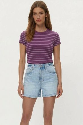 Michael Stars Joy Striped Tee In Grape / Heather Gray