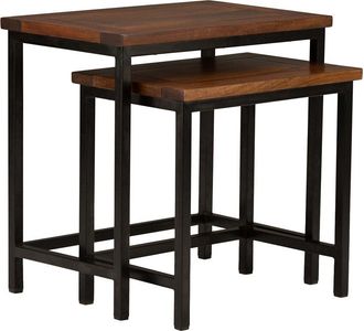 Simpli Home Skyler Solid Mango Wood & Metal 25In Rectangle Industrial Nesting 2Pc Side Table