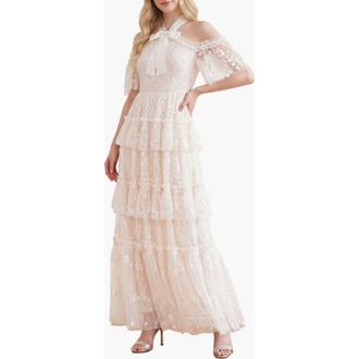 Needle & Thread Primrose Tiered Maxi Gown in Cream at Nordstrom, Size 12