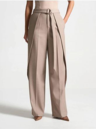 Mani&egrave;re De Voir Foldover Trousers with D-Ring Belt in Taupe at Nordstrom, Size 16