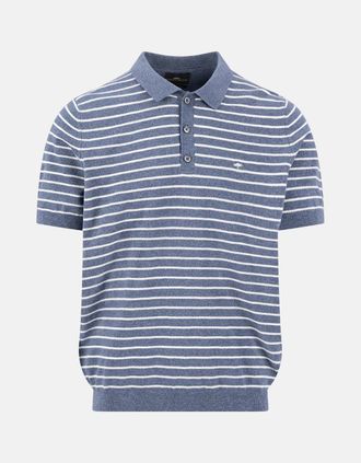 Fynch-Hatton Mens Striped Cotton Linen Fine Knit Polo Shirt Horizon - White - Size: 40
